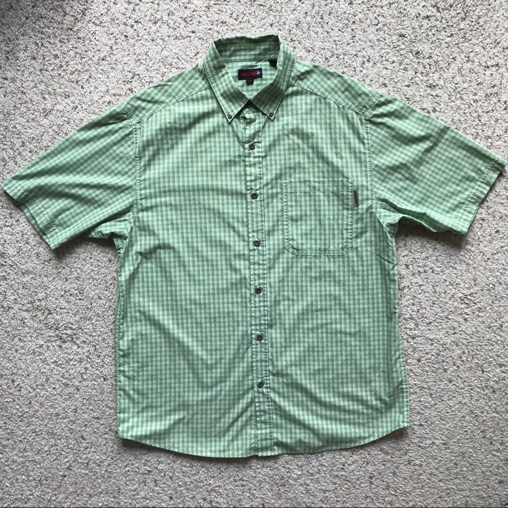 🧔 Wolverine men’s button up green plaid shirt LG